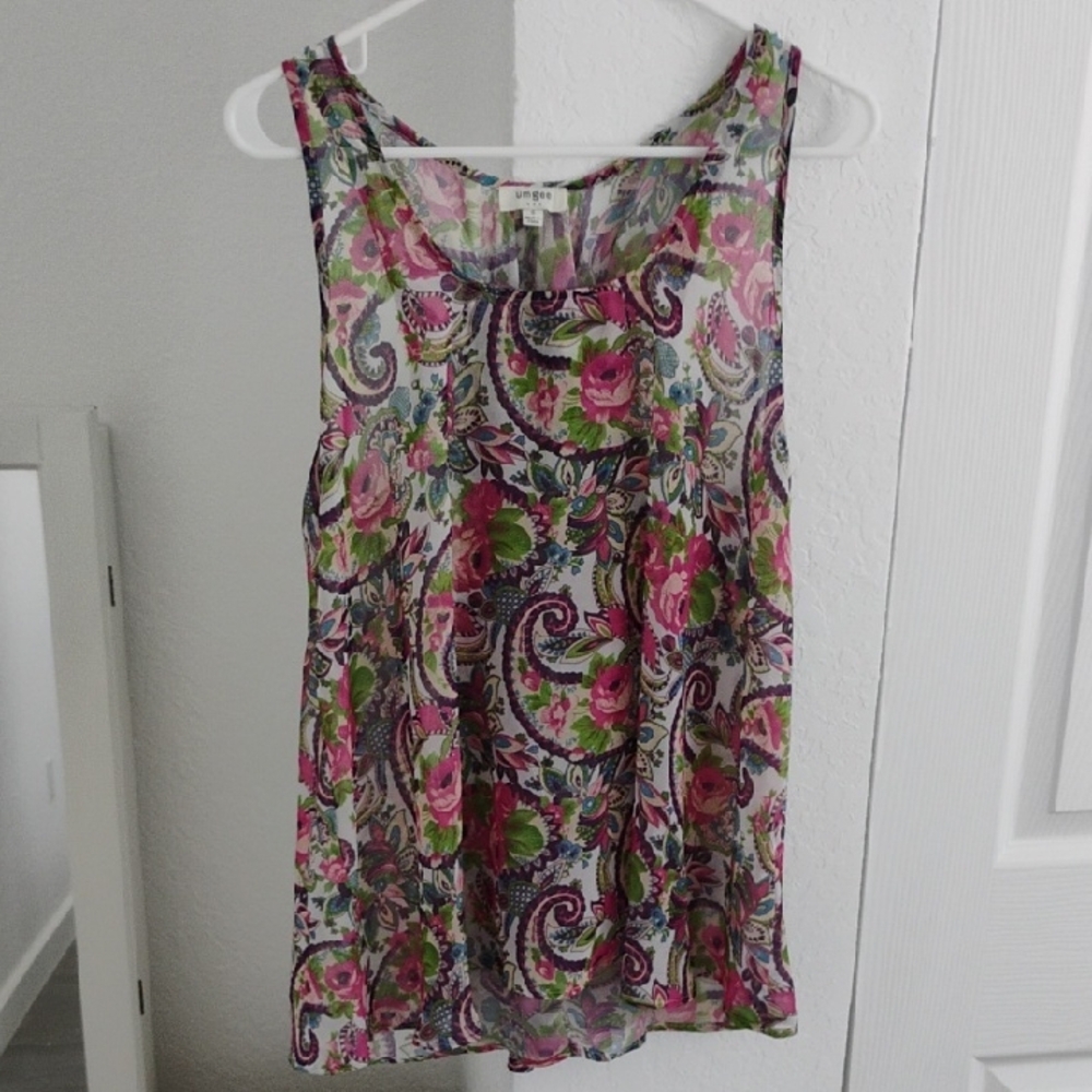 Umgee Pink and Red Relaxed Sleeveless Tank Top